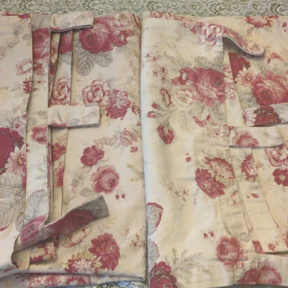 Waverly Norfolk Rose Tab Top Panels Garden Room Set of 2, 44x82 Vintage Cottage